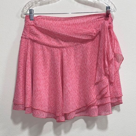 Aerie Pink Chiffon Wrap Skirt Size Large – Abstract Brushstroke Flowy Lined Mini - Picture 3 of 12